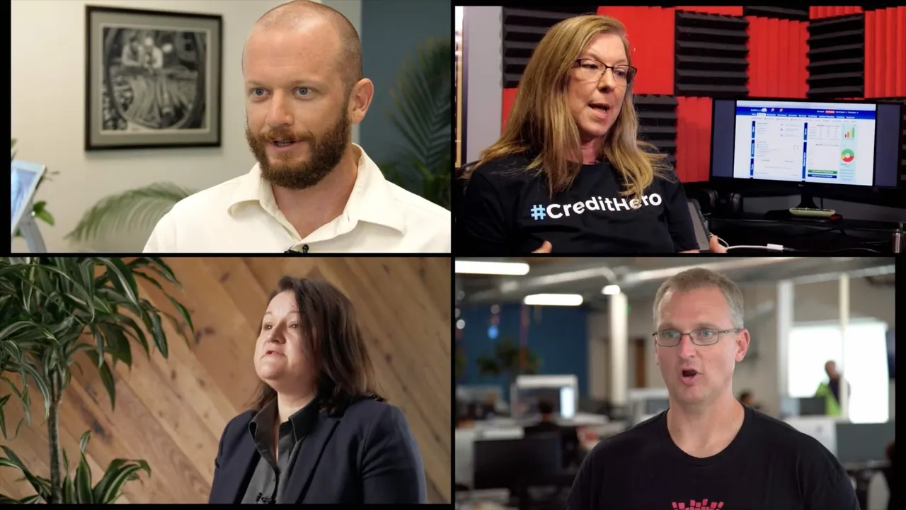 Four customers speaking in testimonial video interviews