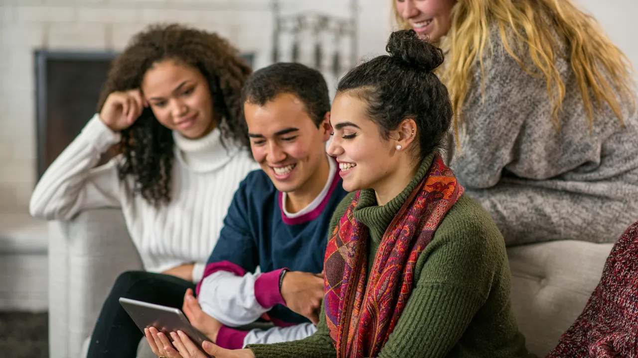 Group watching a video together on a tablet