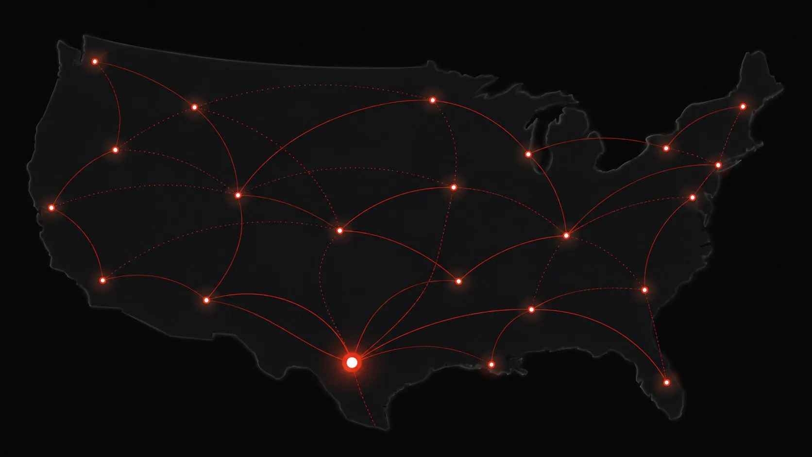 Map of the United States showing shoot locations connected across the country